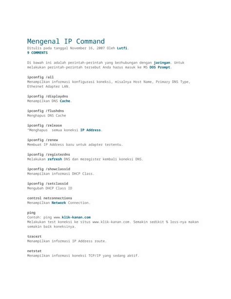 DOCX Mengenal IP Command Docx DOKUMEN TIPS