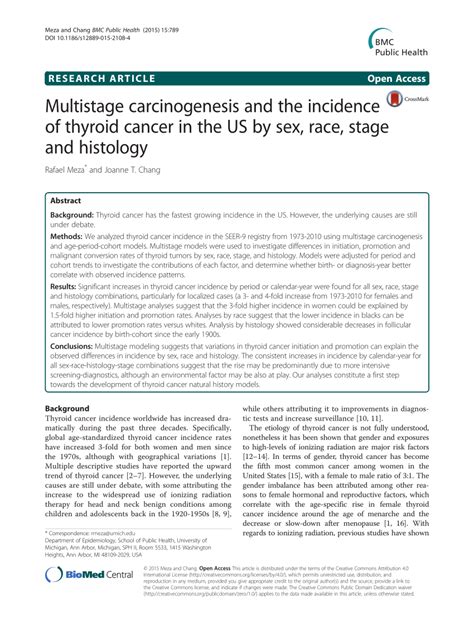 Pdf Multistage Carcinogenesis And The Incidence Of Thyroid Cancer In The Us By Sex Race