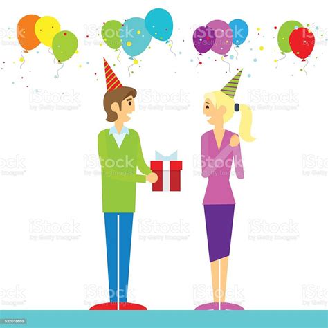 Happy Birthday Couple Man Give T Box Stock Illustration Download