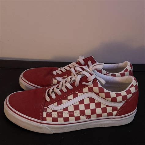 Red Checkered Vans Size 12 Pre owned Ships within... - Depop