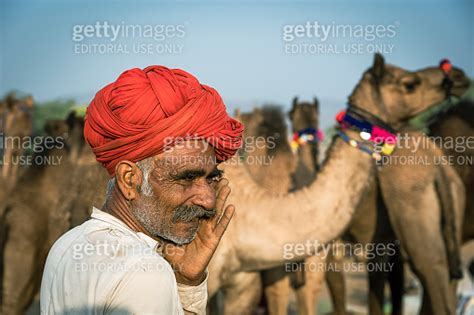 Indian Man In The Desert Thar During Pushkar Camel Mela Near Holy City