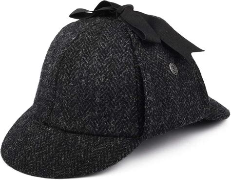 Jaxon And James Harris Tweed Sherlock Holmes Deerstalker Hat Black Charcoal Uk Clothing