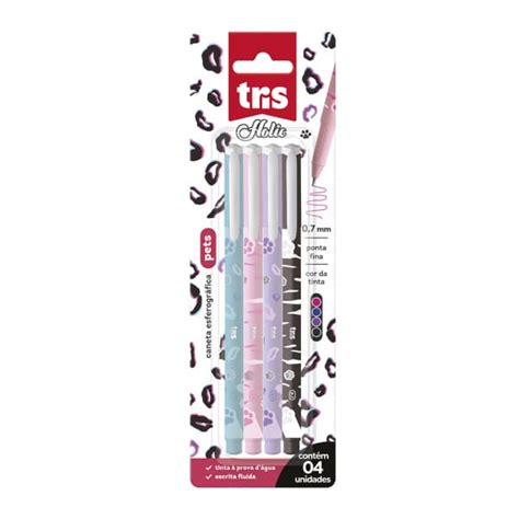 Caneta Esferográfica Holic Pets 0 7mm Cartela C 4 UN Tris Tris