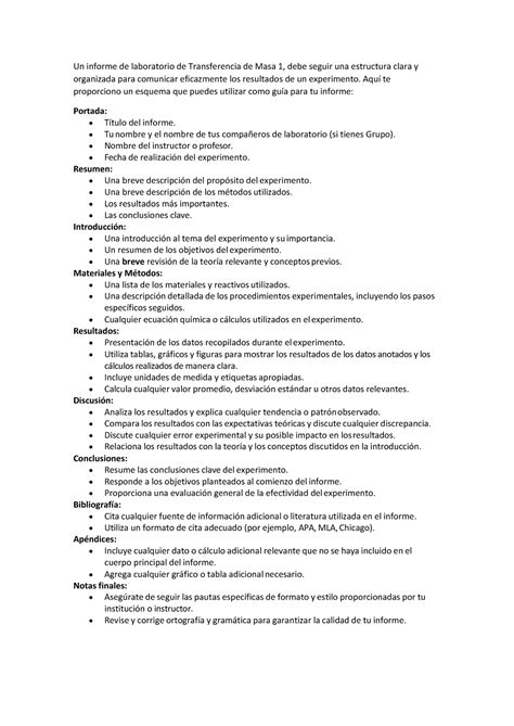 Informe Laboratorio Transferencia Masa Un Informe De Laboratorio De