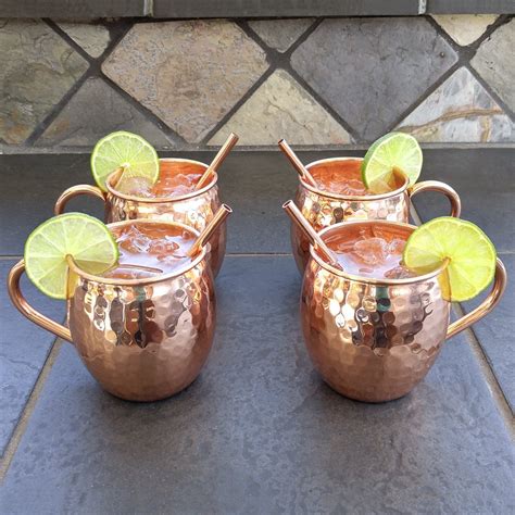 Artisans Anvil Pure Copper Moscow Mule Mugs Set Of 4 With Straws