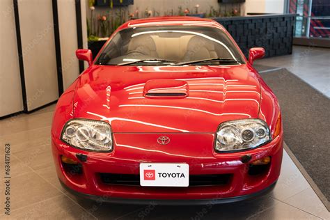 New York City, USA - July 23, 2023: toyota supra 1994 sports car red ...