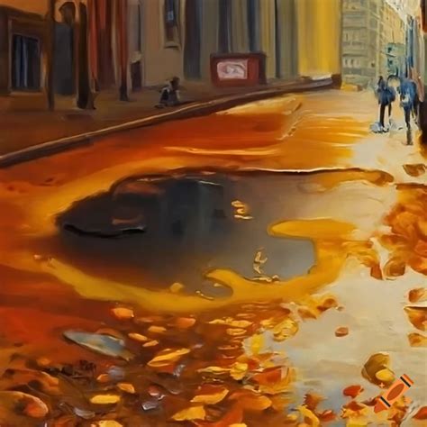 Oil Painting Of A Dirty Puddle On A Street Corner On Craiyon