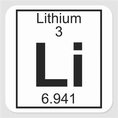 Element 003 Li Lithium Full Square Sticker Zazzle In 2020