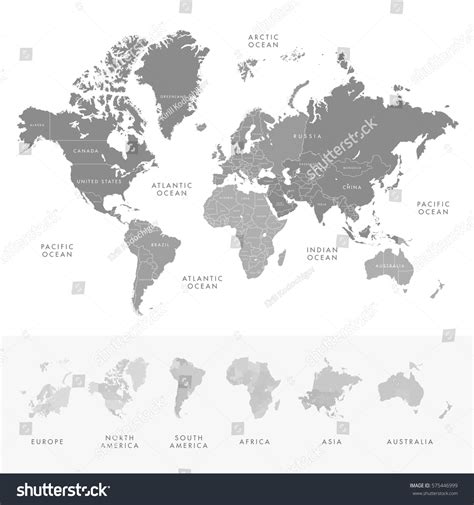 Highly Detailed World Map Continents Labelling Stock Vector 575446999 ...