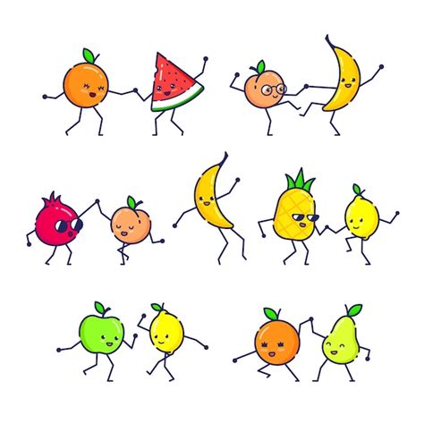 Premium Vector Set Of Dancing Funny Fruits