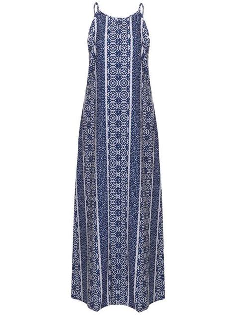 [30 Off] 2021 Spaghetti Strap Sleeveless Print Maxi Dress In Blue And