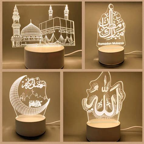 USB Operate 3D Acrylic LED Night Light EID Mubarak Decor Islamic Muslim