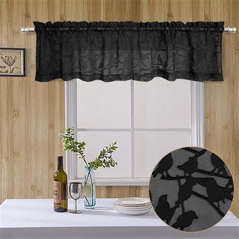 OVZME Anji Bird 2 Panels Sheer Kitchen Valances For Windows 14 Inches