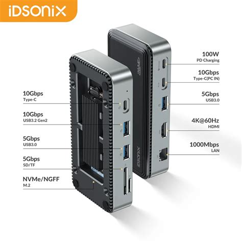 IDsonix NVMe Enclosure 10Gbps USB 3 2 HUB Docking Station SATA SSD Case