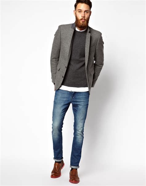 Lyst Asos Slim Fit Blazer In Tweed In Gray For Men