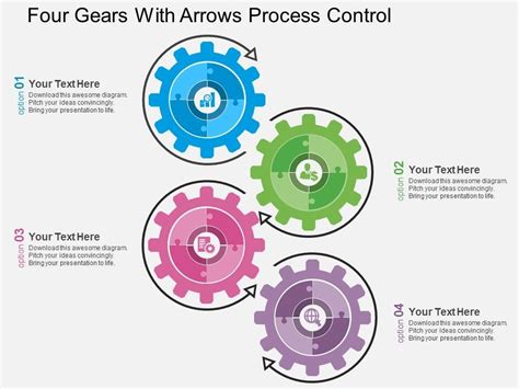 Four Gears With Arrows Process Control Flat Powerpoint Design