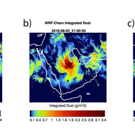 WRF Chem Simulated Vertically Integrated Dust G M 2 On A 3 August