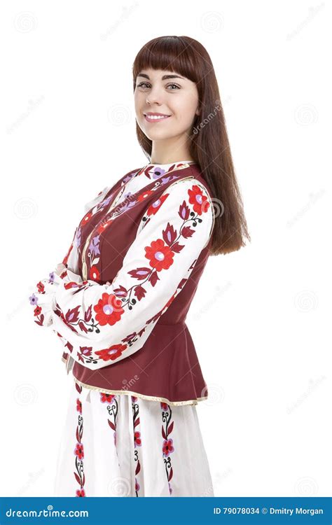 Brunette Woman Posing in Unique Hand-Made Belarus National Costume ...