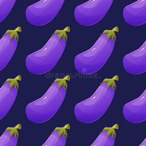 Ripe Purple Eggplant Vector Seamless Cartoon Pattern Of A Garden