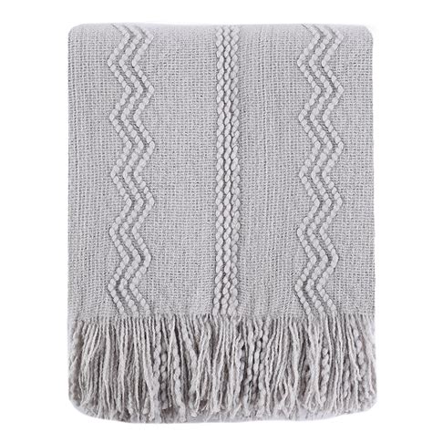 Battilo Light Grey Throw Blanket Stylish Decorative Knit Blanket With