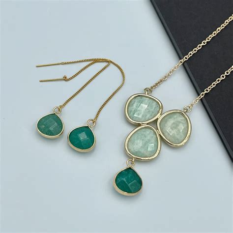 Green Jade Jewelry Set Necklace And Earrings Statement Set Jade Charm