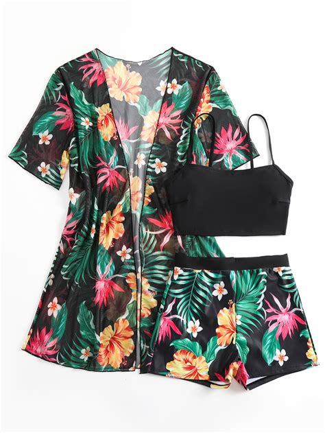 SHEIN Swim Vcay Conjunto De Bikini Con Estampado Tropical Camiseta Sin