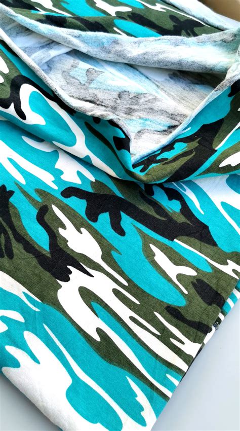 DESTASH – 100% Cotton Fleece (90cm x 1m90) End of Range (Has Join Line) – Turquoise Camo ...