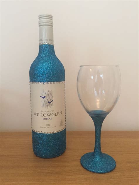 Blue Glitter Wine Bottle And Glass Set Glitter Glitter T £25 For The Set Including