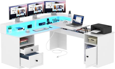 Yitahome L Shaped Desk With Drawers Computer Desk With Power