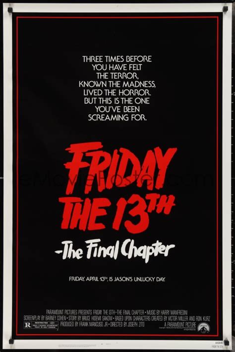 2w0915 Friday The 13th The Final Chapter 1sh 1984