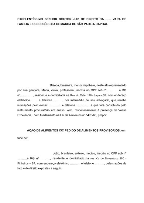 A O De Alimentos Pe A Pratica Excelent Ssimo Senhor Doutor Juiz De