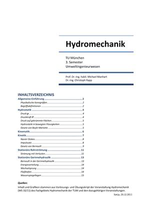 Hydromechanik Formelsammlung Wichtigste Formeln Wichtige Formeln F R