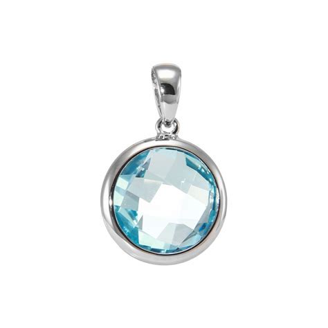 Pendentif Or Blanc Topaze Bleue Trait E Ronde Mm Ref