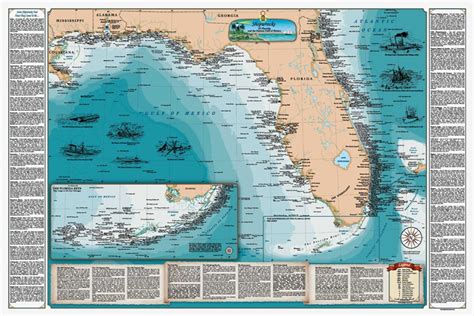 Woodmounted Florida Gulf Of Mexico Shipwreck Chart Nautical Chart