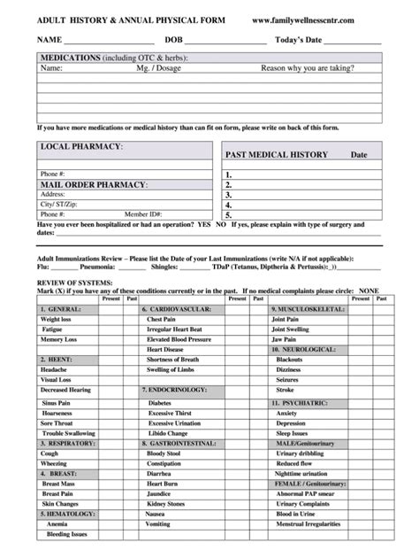 Printable Physical Exam Forms Fill Online Printable With Regard To