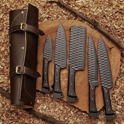 Handmade 1095 Steel Five Kitchen Knives Set Kitchen Knives SN Blades