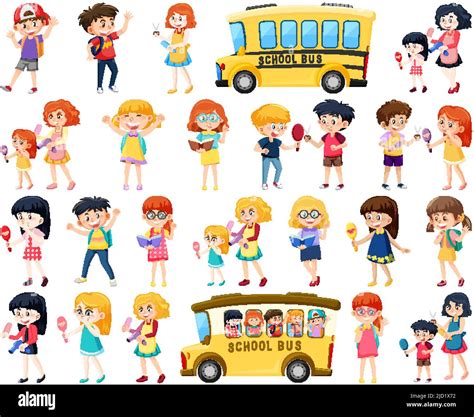 Set of cute school kids cartoon characters illustration Stock Vector ...