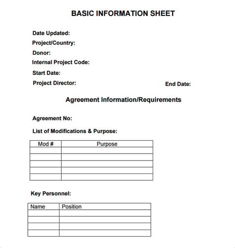 Basic Info Sheet