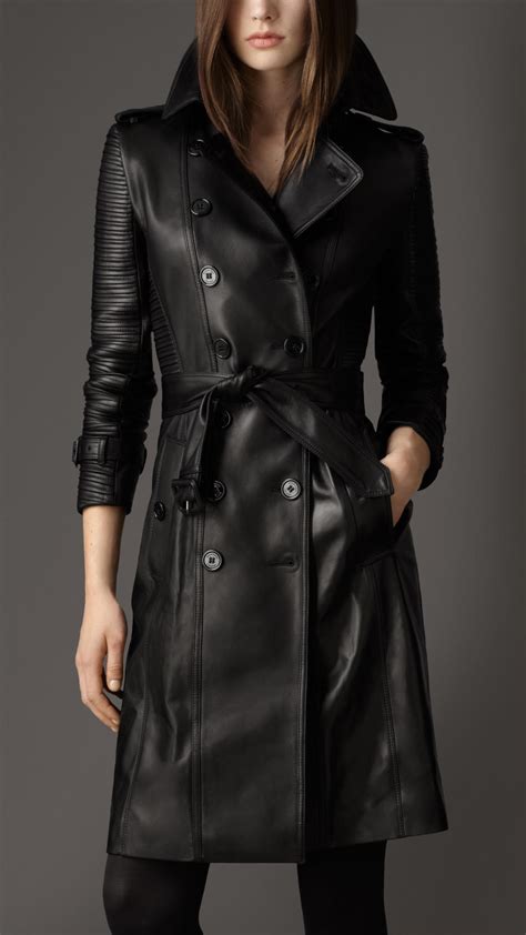 Lyst Burberry Long Lambskin Biker Trench Coat In Black