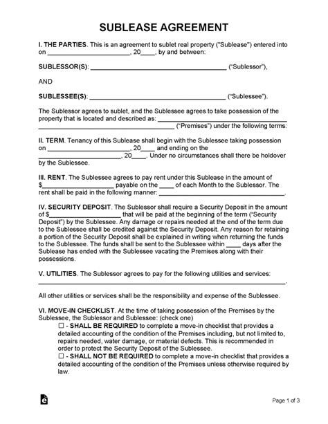 Free Sublease Agreement Template Pdf Word Rtf