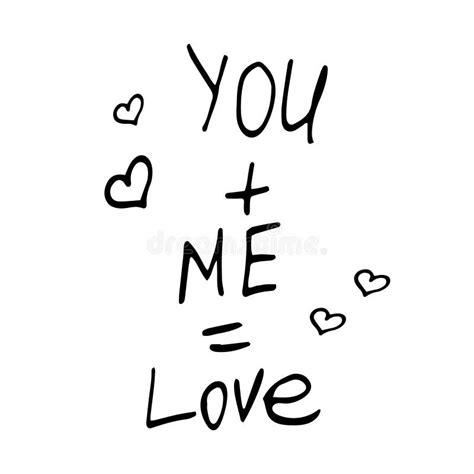 You Plus Me Equals Love Text Hand Drawn Doodle Vector Scandinavian