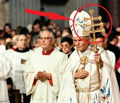 Pope John Paul Ii With The Bar Papal Cross The Leger Symbols From