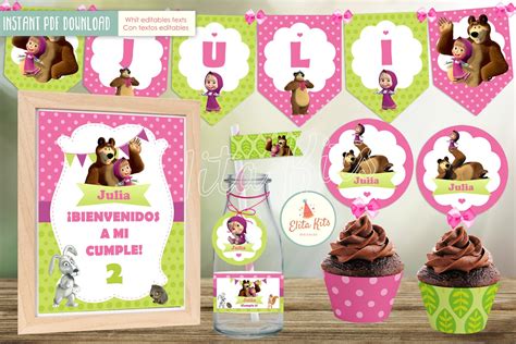 Kit imprimible Masha y El Oso Decoración Cumpleaños Niñas Etsy