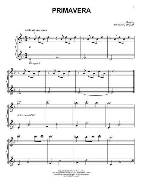 Primavera By Ludovico Einaudi Sheet Music For Easy Piano Solo At Sheet Music Direct