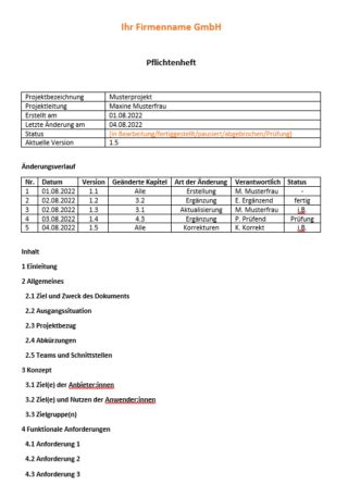 Pflichtenheft Mit Vorlage Erstellen