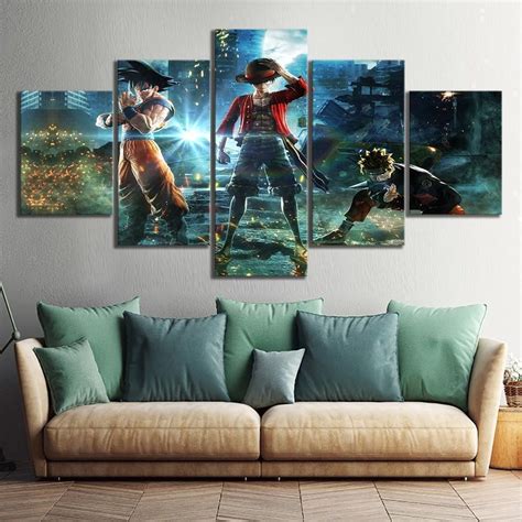 Goku And Naruto And Luffy Anime 5 Panel Canvas Art Wall Decor Canvas Storm