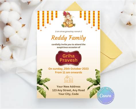 Editable Griha Pravesh Invitation Indian Housewarming Etsy Finland