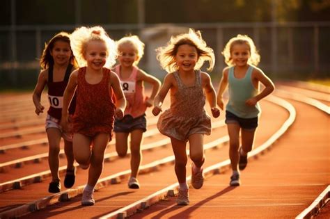 Premium AI Image | A group of cute children running on the track ...