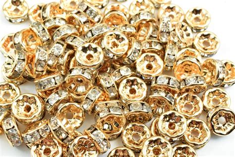 Mm K Gold Filled Rhinestone Spacer Roundel Beads K Gold Etsy