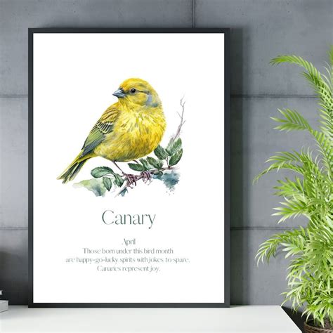 April Bird Art Print Canary Bird Month Print Birth Month Bird Art Bird